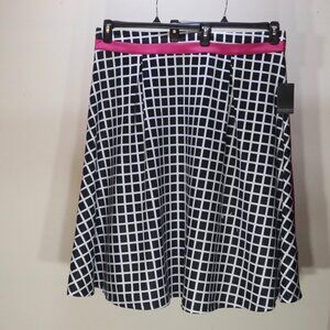 Eloquii Black White Pink Checked Skirt, Size 18, NWT